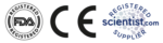 Fda registered seal ce conformity mark and registered scientist Com supplier logo